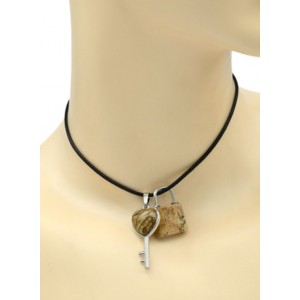 Двойная Кулон Ключ - Замок для влюбленных 17*36мм, 20*26мм с яшмой песочной