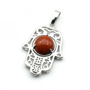 Кулон Рука Фатимы 22*30мм с яшмой красной в оправе из ювелирного сплава