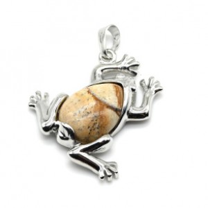 Кулон Лягушка 30*30мм с яшмой песочной
