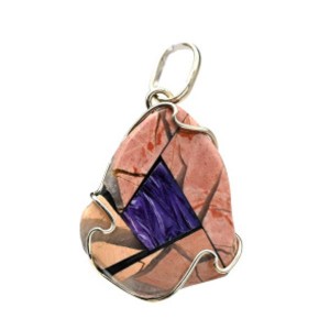 Кулон "Мозаика" из чароита и яшмы 25*33мм.