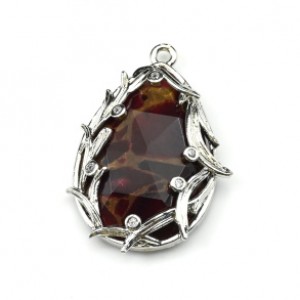 Кулон с камнем варисцит капля 25*35мм, серебристый (иск.)