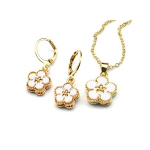 Серьги и Кулон с цепочкой "Ромашки" цвет белый, 44см (иск.)