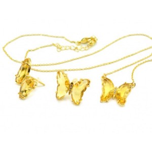 Серьги, Кулон на цепочке "Бабочки" 19*15мм, цвет желтый, 4гр. (иск.)