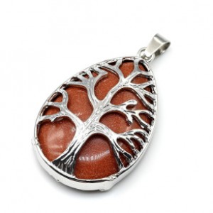 Кулон Дерево на капле 26*39мм с авантюрином (иск.)