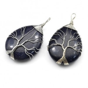 Кулон Дерево на капле 30*42мм с авантюрином синим (иск.)