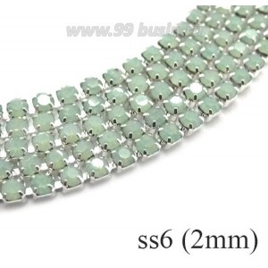 Стразовая цепочка 2 мм (ss6) цвет Мятный опаловый зелёный/серебристый Тайвань, отрезок 0,5 метра Стразовая цепочка 2 мм (ss6) цвет Мятный опаловый зелёный/серебристый Тайвань, отрезок 0,5 метра