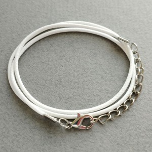 Шнурок капроновый, белый 43 см*1,5 мм + 5 см удлинительная цепочка, с карабином, 1 штука