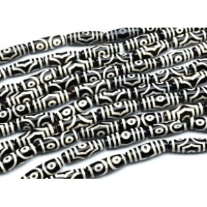 Бусины Дзи "Три глаза" из агата бочонок 10*30мм, цвет черный, 29см, 10 бусин