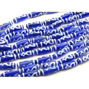 Бусины Дзи "Кубера" из агата бочонок 10*30мм, цвет синий, 29см, 10 бусин