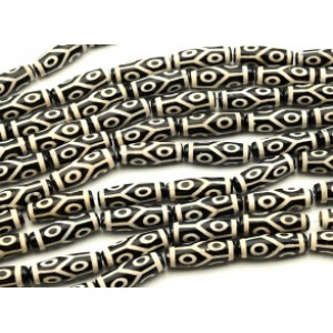 Бусины Дзи "Шесть глаз" из агата бочонок 10*30мм, цвет черный, 29 см, 10 бусин