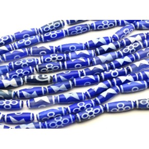 Бусины Дзи "Пять глаз с молнией" из агата бочонок 10*30мм, цвет синий, 29см, 10 бусин