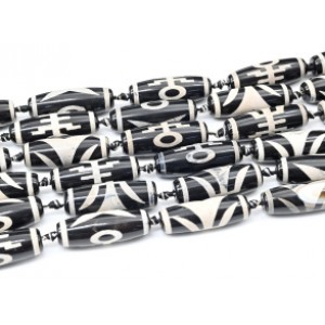 Бусины Дзи "Аристократ" из агата бочонок 14*39мм, цвет черно-белый, 36см, 8 бусин