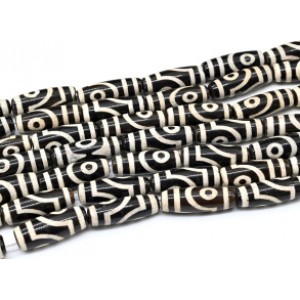 Бусины Дзи "Два глаза" из агата бочонок 10*30мм, цвет черно-белый, 29см, 10 бусин