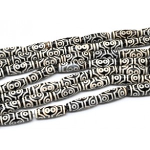 Бусины Дзи "Восемь глаз" из агата бочонок 10*30мм, цвет черно-белый, 29см, 10 бусин