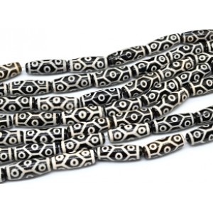 Бусины Дзи "Девять глаз" из агата бочонок 10*30мм, цвет черно-белый, 29см, 10 бусин