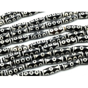 Бусины Дзи "Восемь глаз" из агата бочонок 10*30мм, цвет черно-белый, 29см, 10 бусин