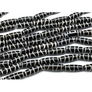 Бусины Дзи "Волна" из агата бочонок 10*30мм, цвет черный, 30см, 10 бусин