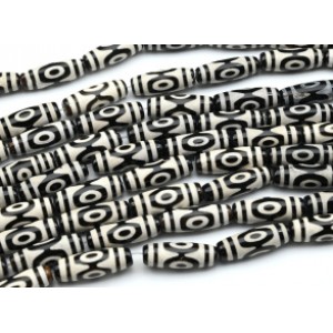 Бусины Дзи "Три глаза" из агата бочонок 10*30мм, цвет черно-белый, 29см, 10 бусин