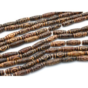 Бусины Дзи "Три глаза" из агата бочонок 10*30мм, 29см, 10 бусин Бусины Дзи "Три глаза" из агата бочонок 10*30мм, 29см, 10 бусин