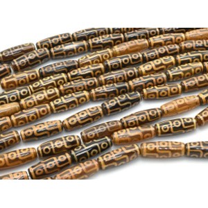 Бусины Дзи "Девять глаз" из агата бочонок 10*30мм, цвет рыжий, 29см, 10 бусин