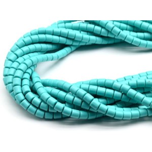 Бусины из каучука цилиндр 6*6мм, цвет бирюзовый, 40см, 63 бусины (иск.)