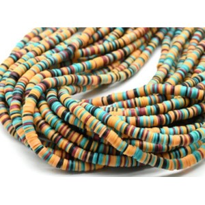 Бусины из каучука Африканские диски 6мм*0,9-1,2мм, цвет бирюзово-персиковый, 39см (иск.)