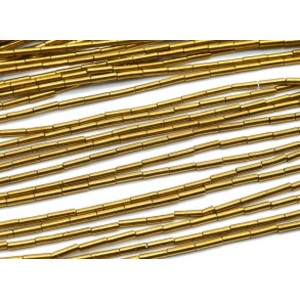Бусины из гематита цилиндр 2*8мм цвет золотистый, 37см, 47 бусин