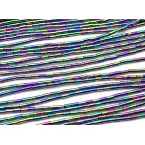 Бусины из гематита цилиндр 2*4мм цвет хамелеон, 38см, 93 бусины