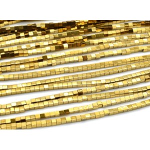 Бусины из гематита кубик 3мм цвет золотистый, 39см, 128 бусин