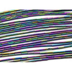 Бусины из гематита цилиндр 2*8мм цвет хамелеон, 38см, 48 бусин