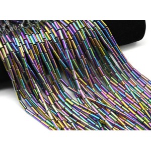 Бусины из гематита цилиндр 4*12мм цвет хамелеон, 40см, 32 бусины