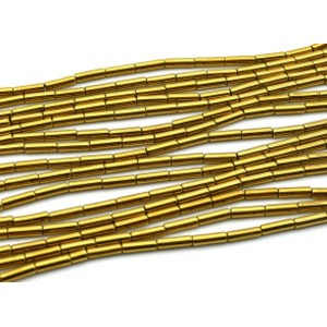 Бусины из гематита цилиндр 4*12мм цвет золотистый, 40см, 32 бусины