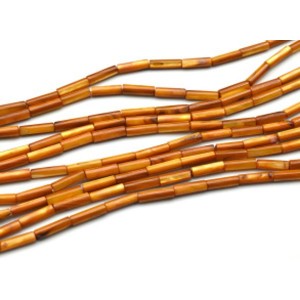 Бусины из перламутра цилиндр 4*12мм цвет рыжий, 39см, 29 бусин