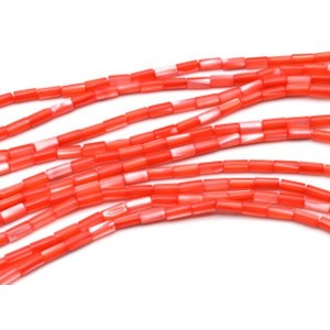 Бусины из перламутра цилиндр 4*8мм цвет коралловый, 40см, 48 бусин