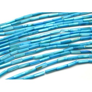Бусины из перламутра цилиндр 4*12мм цвет лазурный, 39см, 29 бусин
