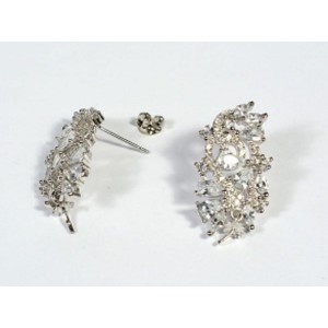 Швензы с замком гвоздик с фианитами 14*25мм родированные, 1пара (иск.)