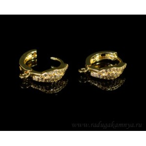 Швензы с замком конго с циркончиками 16*4мм цвет золото 2, 1пара. (иск.)