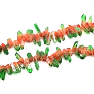 Бусины из хрусталя тонированного кристаллы цвет оранжево-зеленый 4-10мм*10-30мм, 33см, 58 бусин