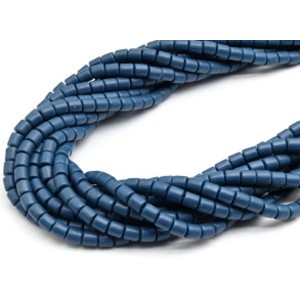 Бусины из каучука цилиндр 6*6мм, цвет синий темный, 40см, 63 бусины (иск.)