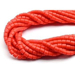 Бусины из каучука цилиндр 6*6мм, цвет красный, 40см, 63 бусины (иск.)