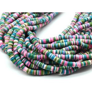 Бусины из каучука Африканские диски 6мм*0,9-1,2мм, цвет зелено-розовый, 39см (иск.)