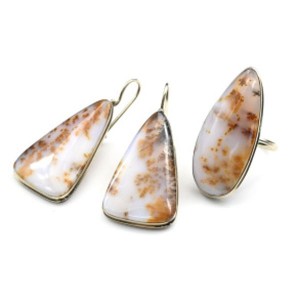 Кольцо и серьги агат моховой