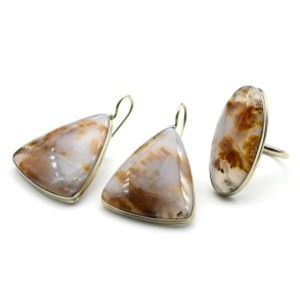 Кольцо и серьги моховой агат