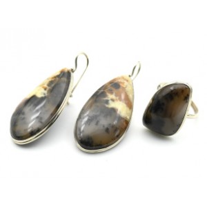 Кольцо и серьги агат моховой