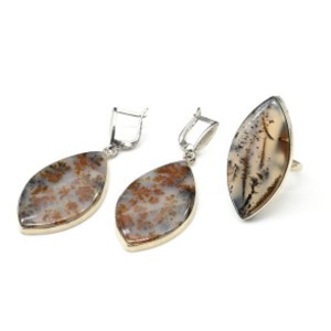 Кольцо и серьги агат моховой