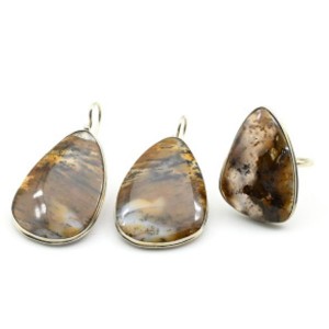 Кольцо и серьги агат моховой