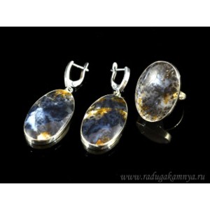 Кольцо и серьги с агатом моховым " Овал "