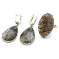 Кольцо и серьги с агатом моховым