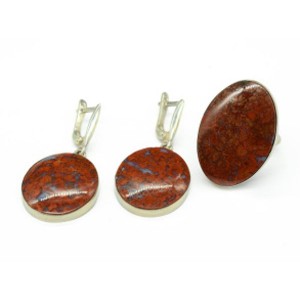 Кольцо и серьги с агатом красная лагуна