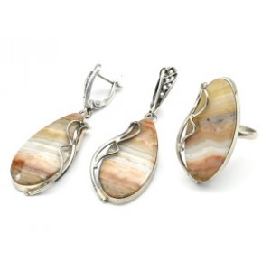 Кольцо и серьги с агатом переливт